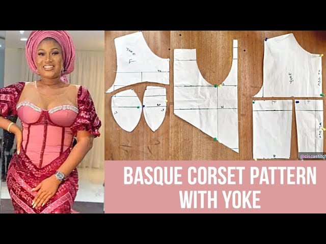 Corset Pattern with YOKE and triangular waistline. BASQUE CORSET PATTERN  DRAFTING 