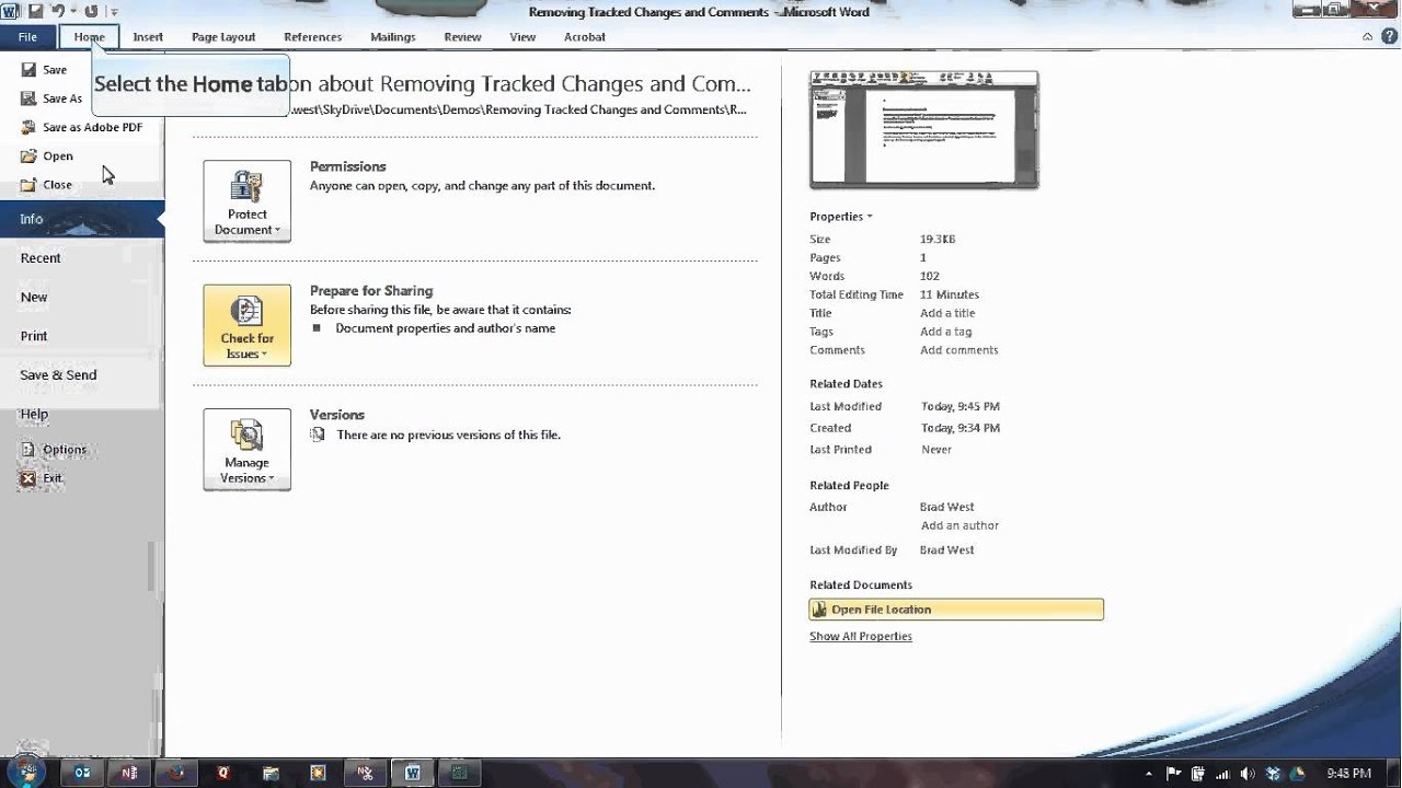 Removing Tracked Changes And Comments In Word 2010 YouTube