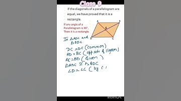 If the diagonals of a parallelogram is equal,then it is a rectangle #maths #quadrilateralsclass9