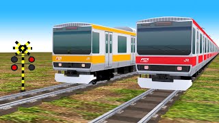 【踏切アニメ】あぶない電車 TRAIN VS POLICE Railway【カンカン】踏切 FumikiriTrain 3D Railroad Crossing Animation #1