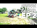 Bobcat s570 with arbor wolf stump grinder attachment in action