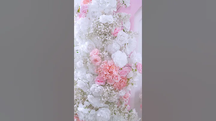 Pink White Rose Babysbreath Floral Row Floor Flower KT Board Wedding Backdrop#wedding #diy #flowers
