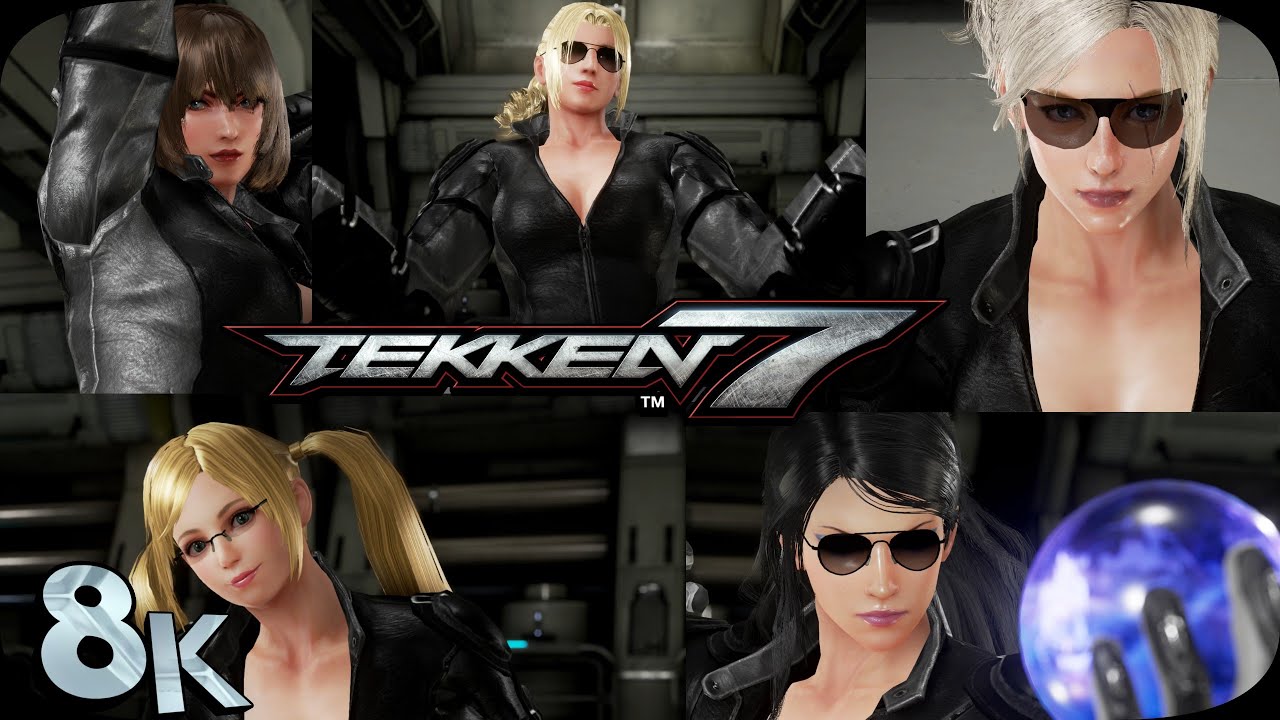 Female Characters Win Poses (Black Leather Outfit) | Tekken 7 | 8K 60 FPS