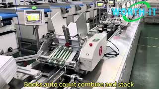 Books auto count combine, stack,  and banding #strapping #feeder #productionline
