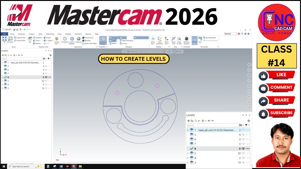 Mastercam Levels Manager Example #14 MASTERCAM 2026 | HOW TO CREATE LEVELS AND USE IN MASTERCAM 2026 ...