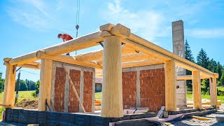 Building The First Floor Logs Of The Log Post and Beam House