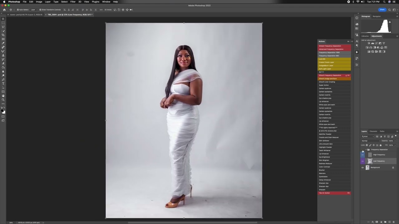 A quick and shortcut for frequency separation, dodge and burn & smoothing your background.