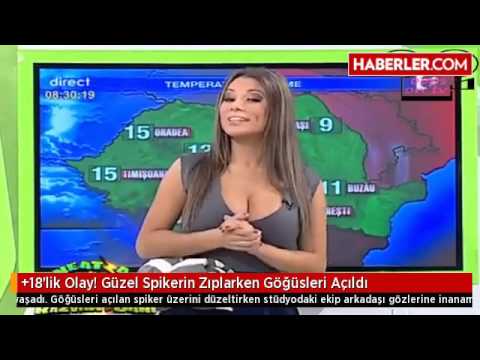 +18'lik Olay! Güzel Spikerin Zıplarken Göğüsleri Açıldı