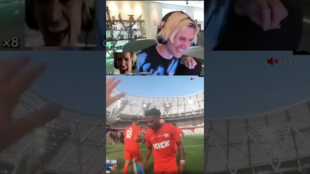 xqc laughs at ishowspeed spilling water on himself 