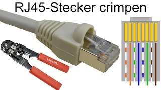 RJ45  Stecker auf Patchkabel crimpen (RJ45 Netzwerkstecker aufbringen)