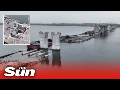 Drone footage shows collapsed strategic bridge near Ukraine's Kherson