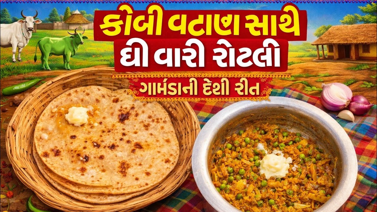 કોબી વટાણા નું શાક ઘી વારી રોટલી ||kobi vatana resipi ||ગામડાની દેશી રીતે||#trending #cooking #viral