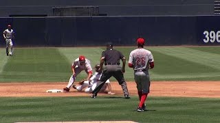 CIN@SD: Iglesias throws to second to pick off Upton