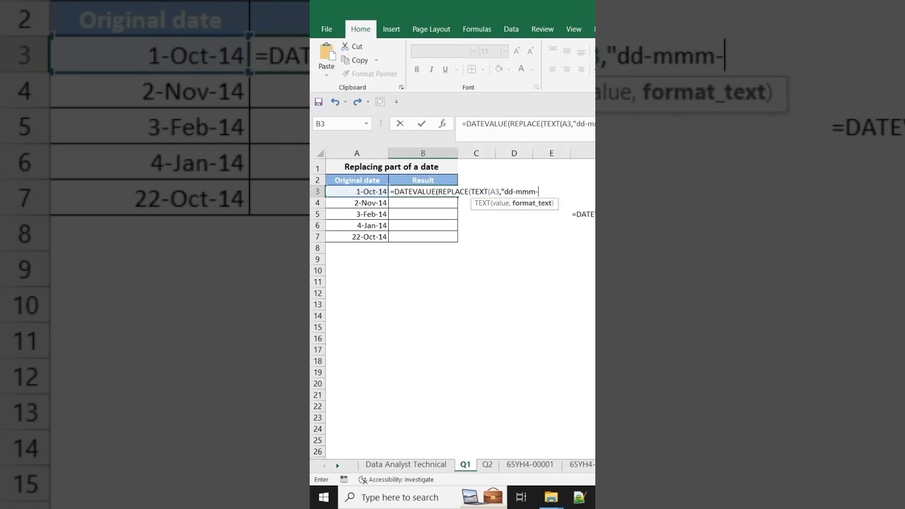 how to replace date in excel 