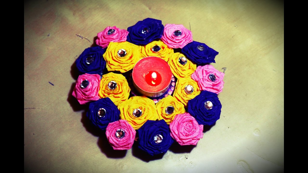 DIY Candle Holder with Paper Roses/Candle Decor Ideas/Crepe Paper