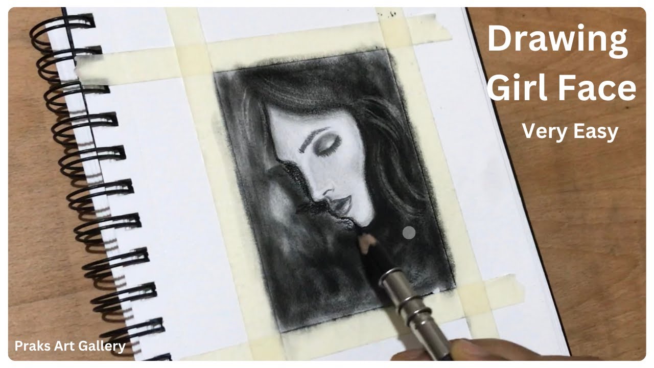 How to draw a Girl Face with Graphite and Charcoal | Very easy Drawing ...