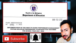 DepEd Memo 004 series of 2022  (RPMS -PPST) PART 1 OF 5