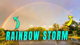 Lady Filming a Beautiful Rainbow that Appeared After Storm