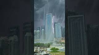 Dubai Rain Storm 🌧️⚡ Burj Khalifa Under Dark Clouds | Amazing Weather View #shorts#Dubai