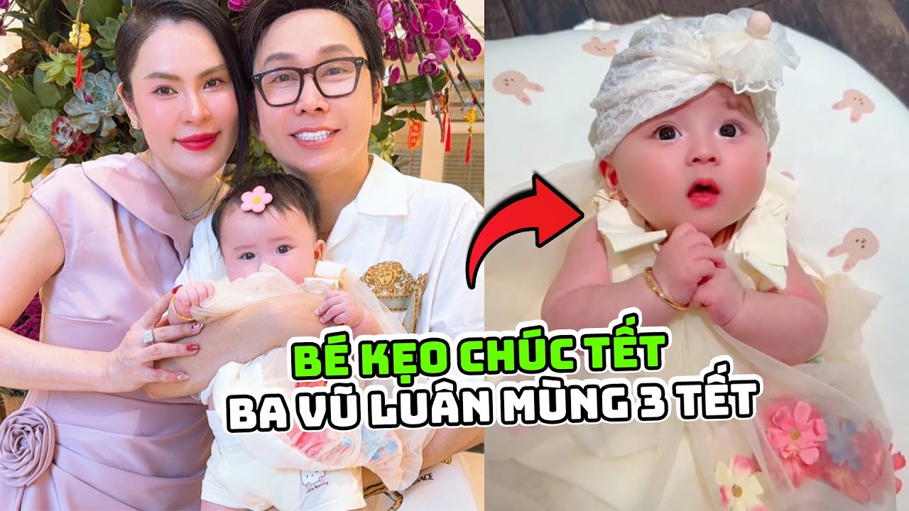 Béo kẹo chúc tết Vũ luân diện áo đầm cho con gái cực xinh mùng 3 Tết 2026