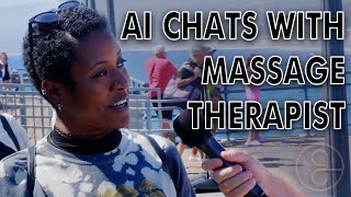 Grace talks to a real massage therapist on the Santa Monica Pier