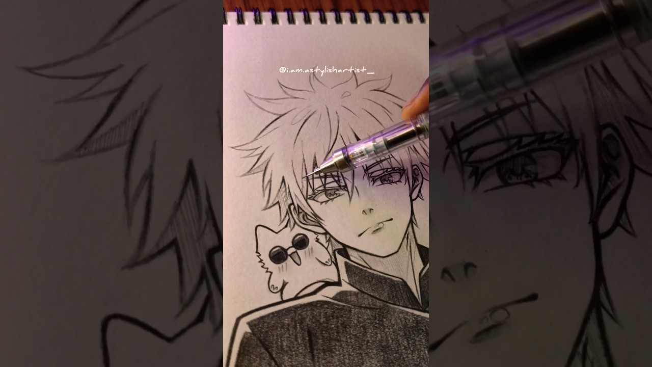 Drawing Satoru Gojo with Gojo Cat 😺. 