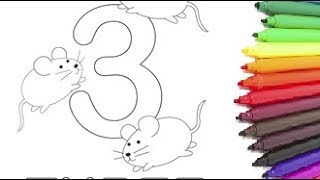 Coloring Number Three | Coloring Pages Numbers |  Learn Number 3