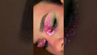 Pink Floral green liner smokey eyeshadow makeup🌸#makeuptutorial #makeup#creativemakeup #springmakeup