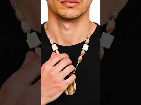 Men's Picture Jasper & Agate Gemstone Necklace #men'sjewelry #men'snecklace #jewelry