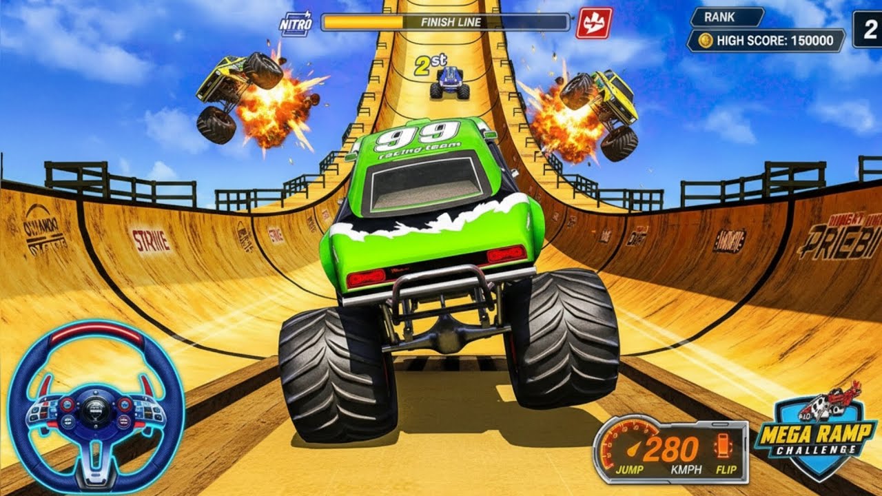 Mega Ramp Monster Truck Stunt Racing – Extreme Car Stunts Master: Android GamePlay Level 113-116