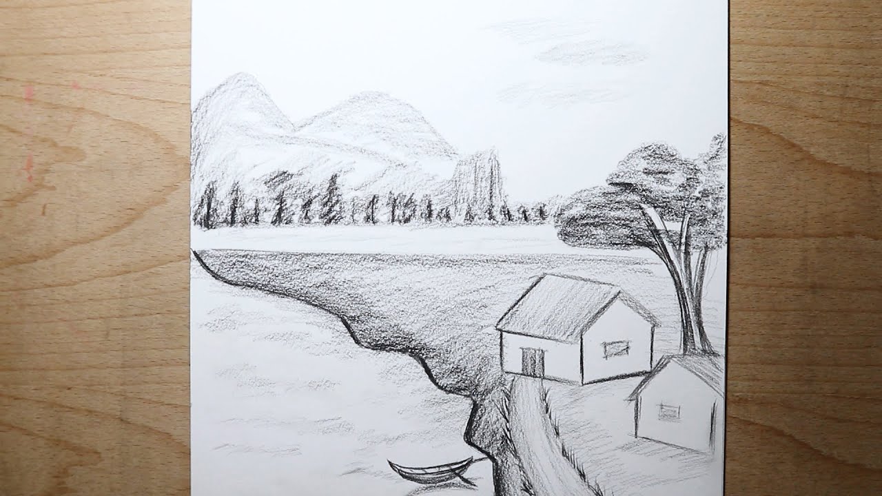 Como desenhar uma casa de paisagem fácil à beira do rio | tutorial de ...