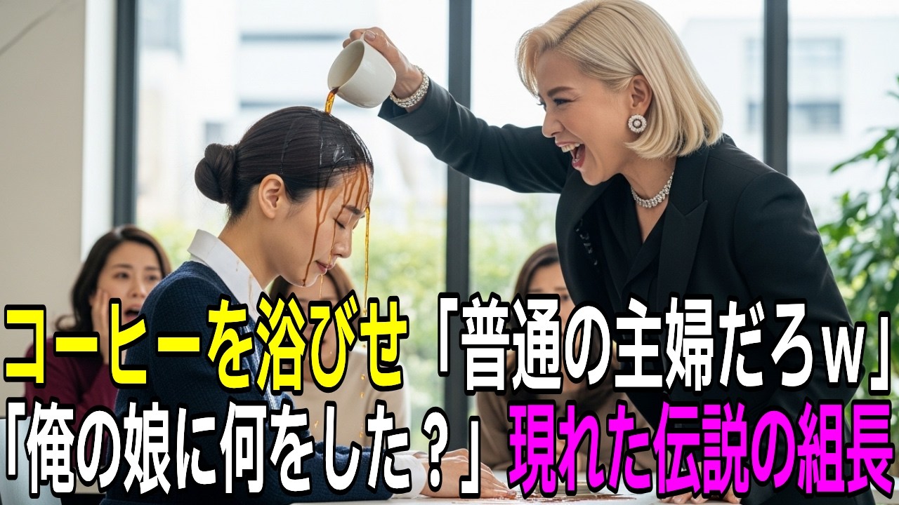 「地味な主婦のくせにｗ」と私にコーヒーを浴びせたボスママ。直後、黒塗りの車列から伝説の組長が現れ「俺の娘に何してんだ？」ボスママの末路…【スカッとする話/朗読】