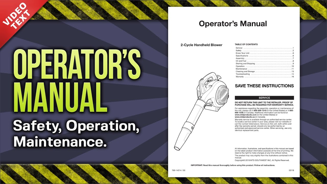 Operator's Manual: Bolens BL125 2-Cycle Handheld Leaf Blower (769-14214
