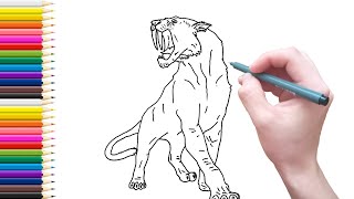 How to draw saber tooth tiger | Drawing Color Page for kids