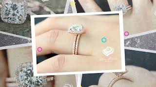 2.50 CT Cushion Halo Engagement Ring Set 14k Rose Gold, Cushion Halo Ring, Forever One Cushion Mo...