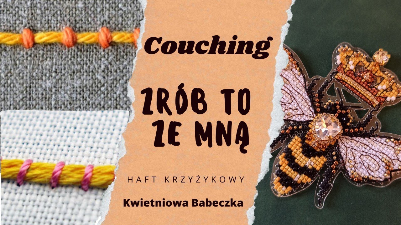 Haft krzyżykowy - Robimy couching na skrzydle pszczoły