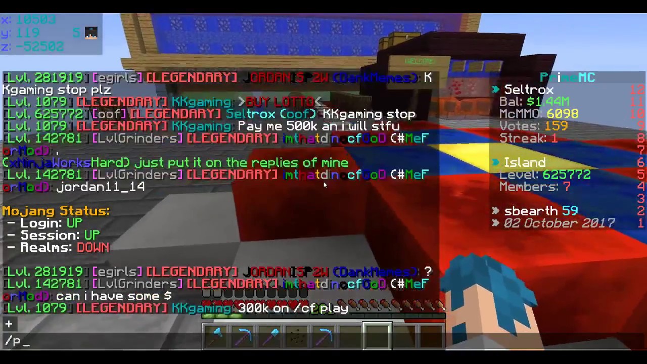 kkgaming spamming skyblock earth chat on primemc org 10 2 17 youtube