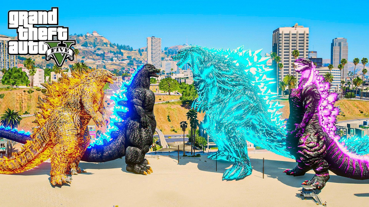 GTA 5 Mods | Thermo Godzilla & Heisei Godzilla vs Godzilla Earth & Shin Godzilla