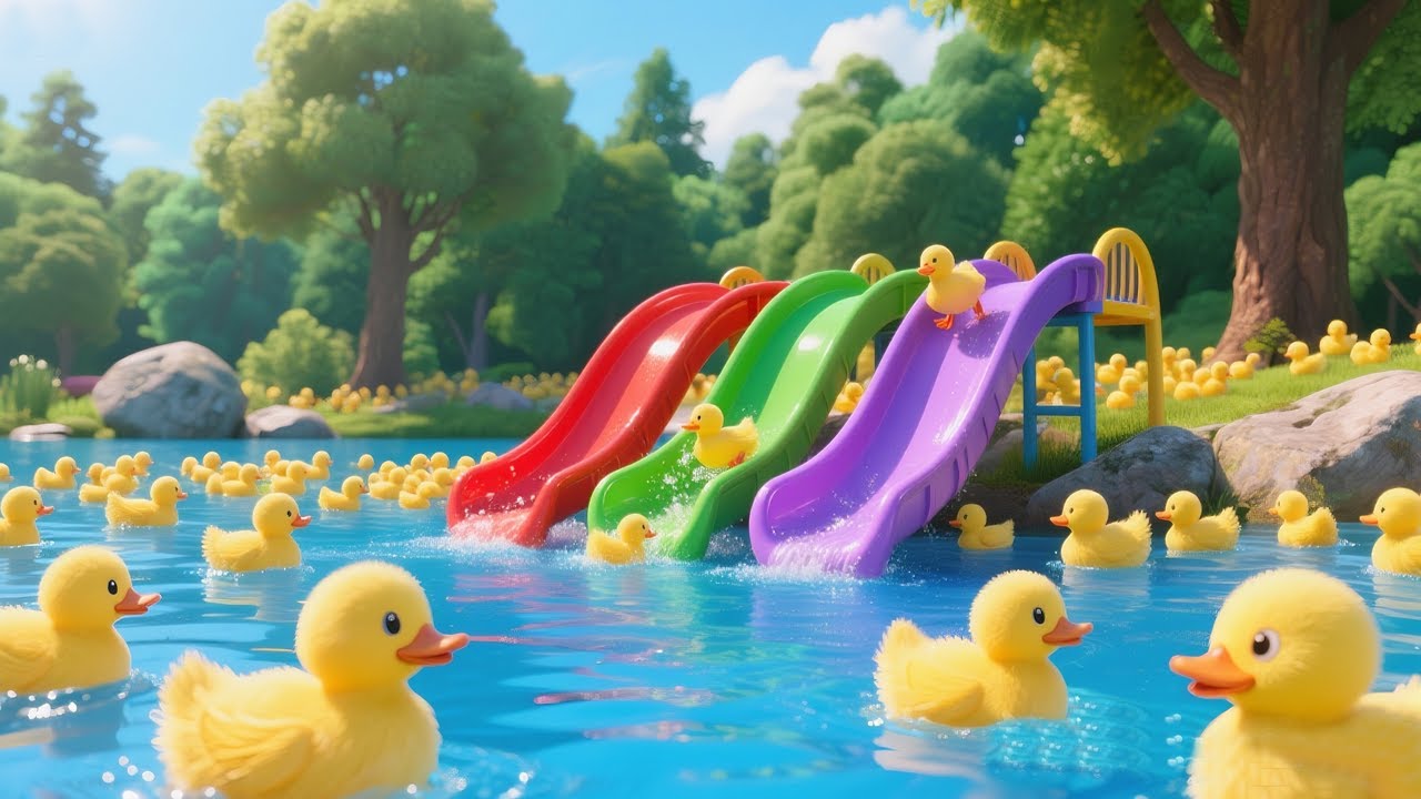 Funny Ducklings Slide Song 🦆 | Happy Duck Song for Kids | Family Farm Music