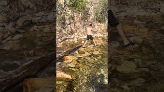 Fun Ninja Agility Obstacle Over a Freezing Cold Stream ￼🥶🤯💯😳#fun #parkour #new#trending #shorts