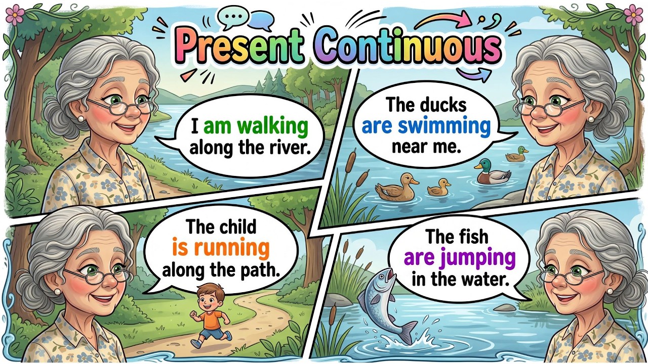 English Present Continuous Practice | Walking Along the River 🌊🌳🚶‍♀️