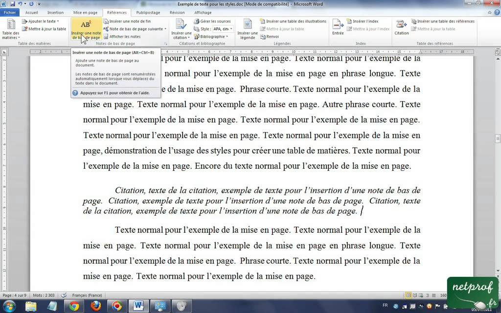 Word References En Notes De Bas De Page Youtube