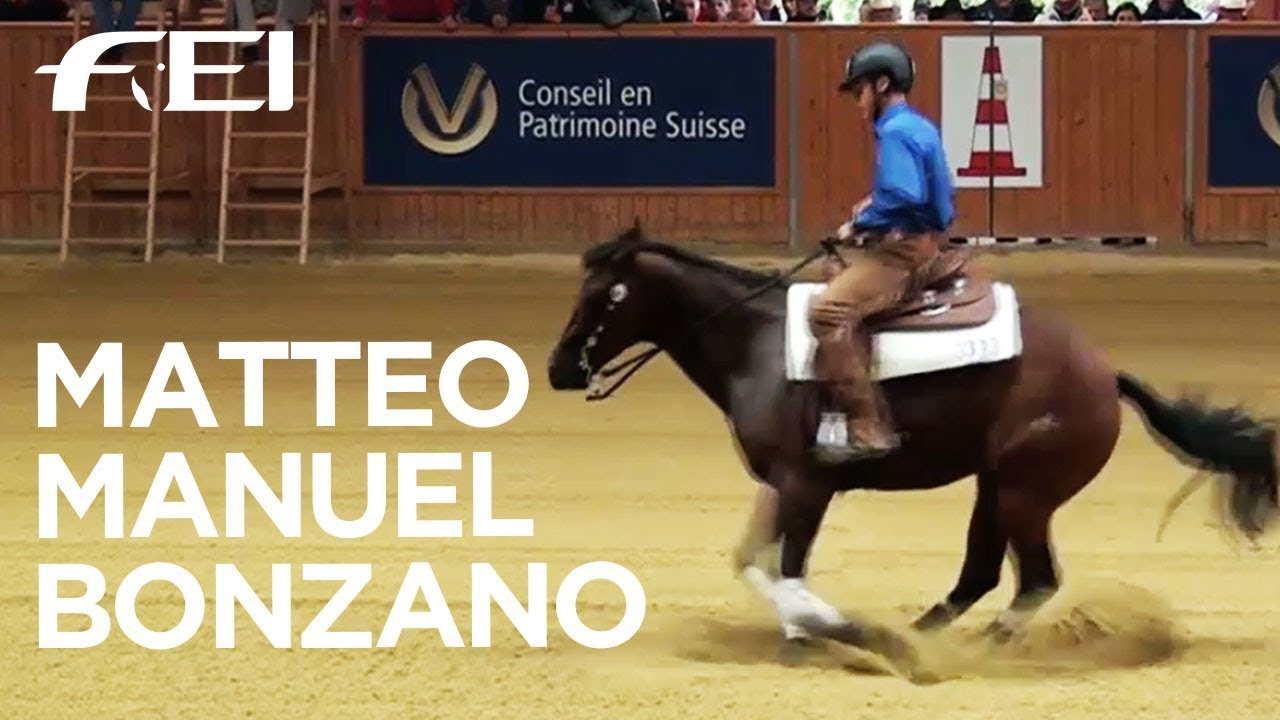 Matteo Manuel Bonzano takes the win for Italy - FEI World Junior Reining Championships 2017 horseshoe bend