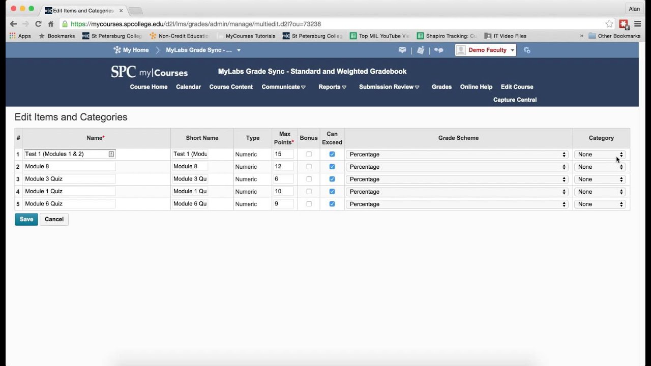 Fix up your MyCourses Gradebook Standard and Points Gradebook YouTube