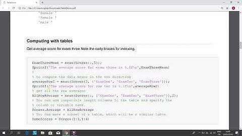 Tables tutorial in Matlab