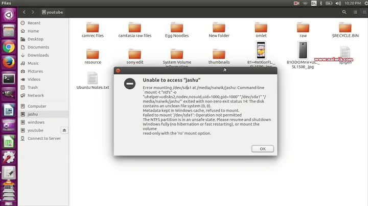 Fix Unable to access Windows NTFS drive partition in Ubuntu 16.04 | Error mounting Ntfs drive