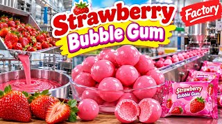🍓 Strawberry Bubble Gum Factory 🍬😱 #StrawberryBubbleGum #BubbleGumFactory #CandyFactory #GumMaking screenshot 4