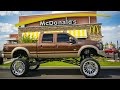 HUGE 20" LIFTED Ford F350 on 42's In TINY Drive Thru
