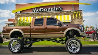 HUGE 20 LIFTED Ford F350 on 42 s In TINY Drive Thru
