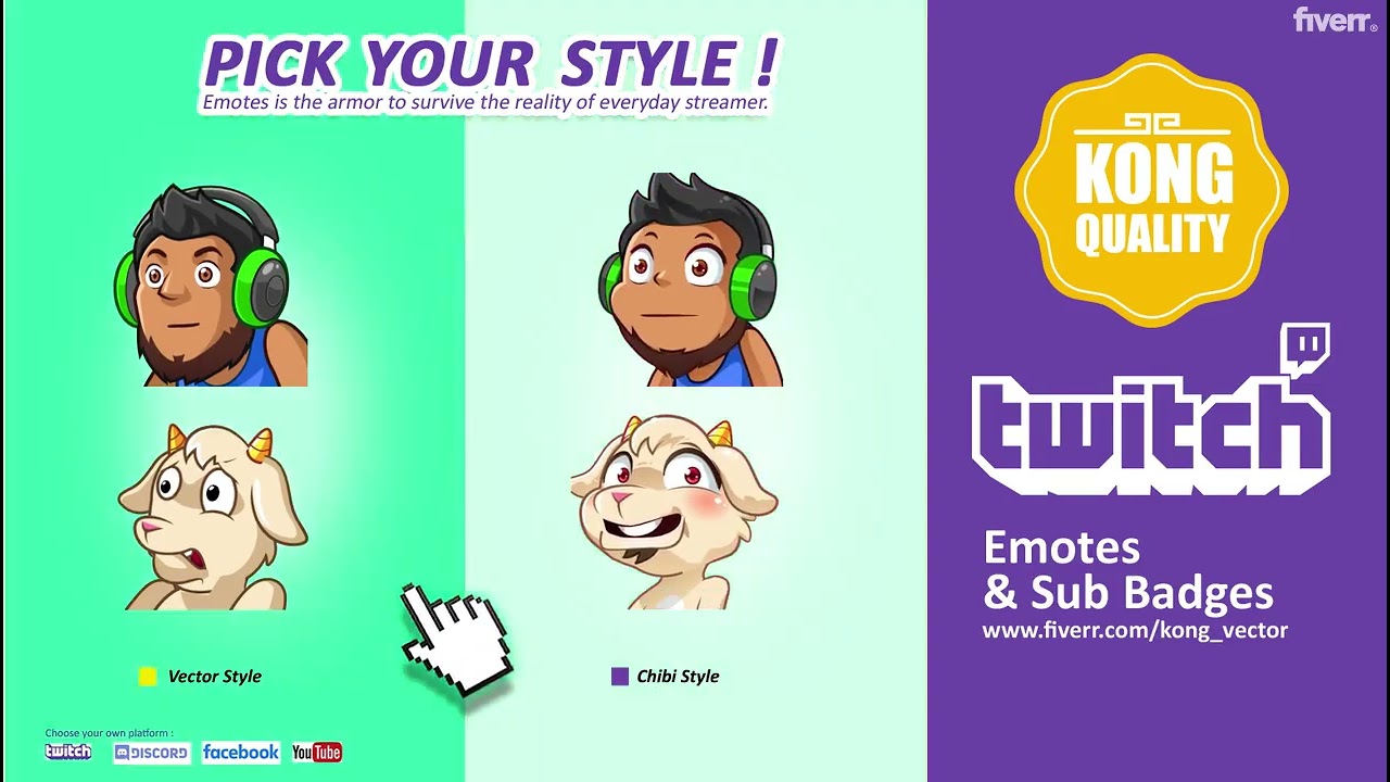 Create express custom twitch emotes, sub badges by Kong vector